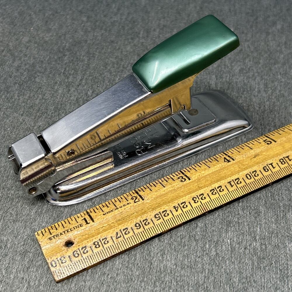 Vintage Regal Model 45 Stapler Japan Bostitch Green Chrome Desk Accessory 6 inch